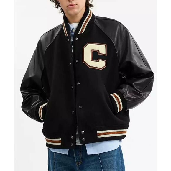 Coach Other - Coach Varsity Bomber Jacket Snap Button Front Logo Patch Black/Gray Mens Size XL
